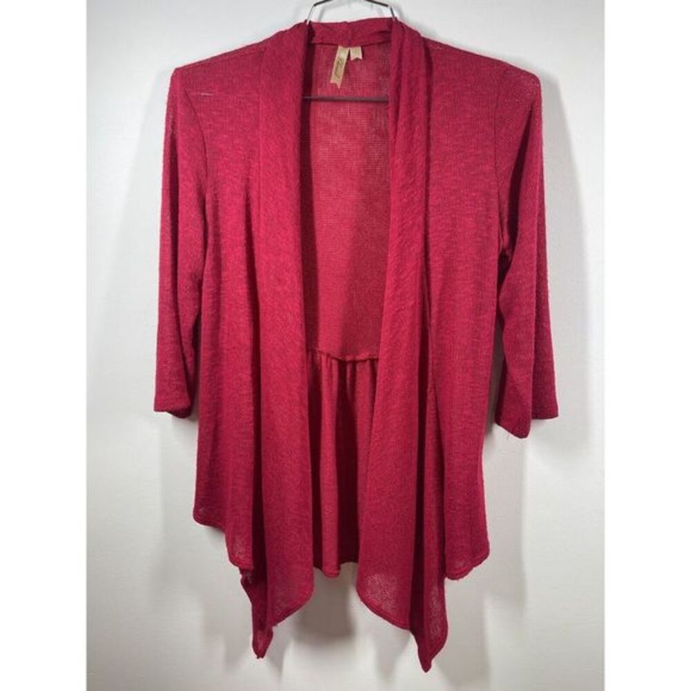 Chenault Women’s Lightweight Red Open Cardigan With Tapered Sides And Peplum S‎